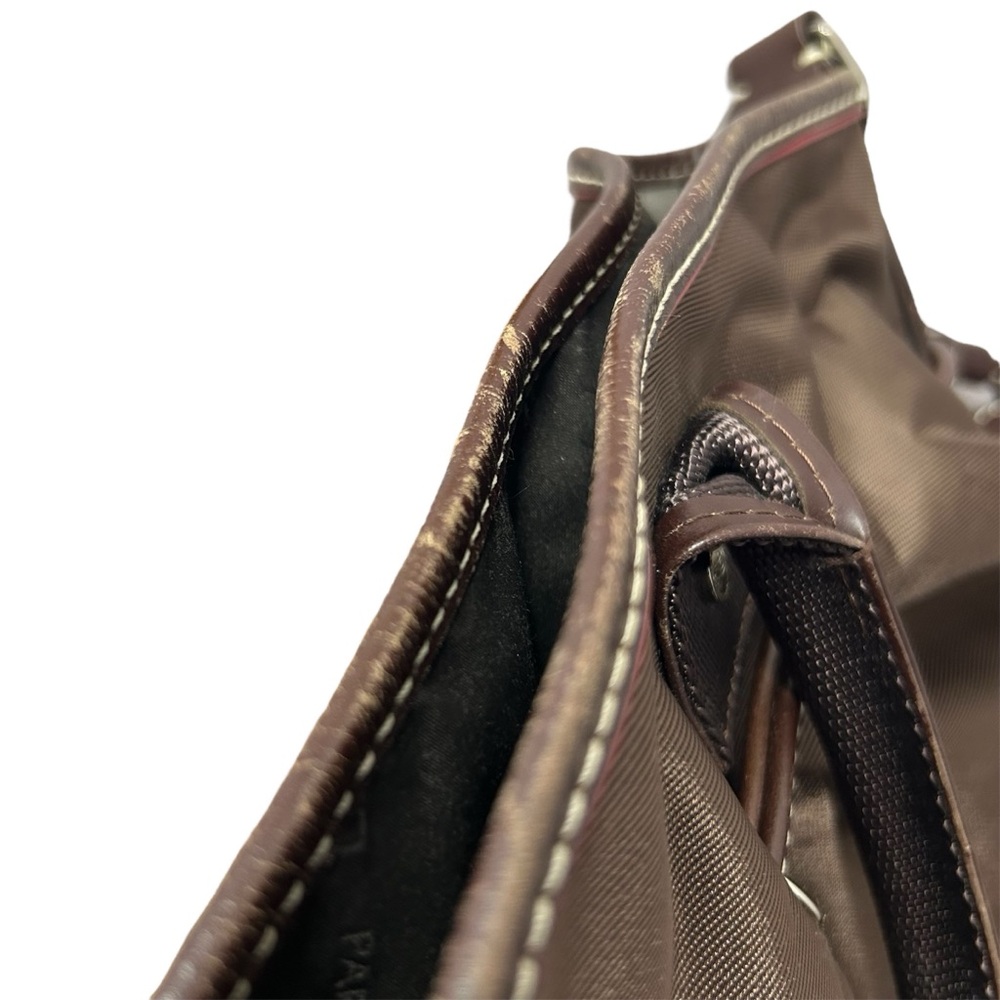 LANCEL PARIS 1876 handbag, nylon leather trim brown with shoulder strap - Picture 16 of 17